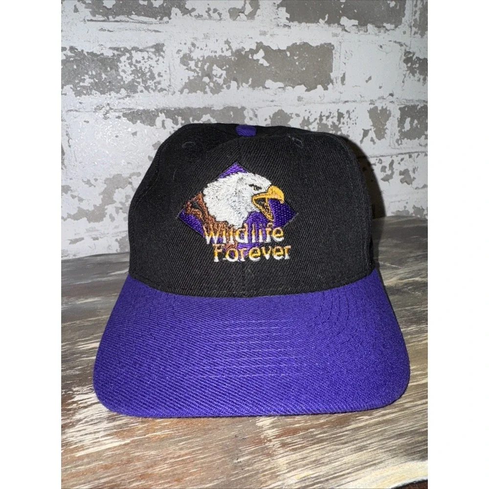 Wildlife Forever Embroidered Baseball Cap Trucker Hat Snap Back Black/Purple